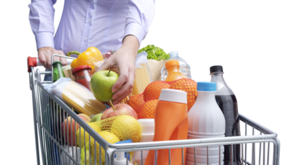 PNG file no background Woman putting an apple in the shopping cart
