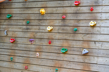 Close-up of a climbing wall in an outdoor park