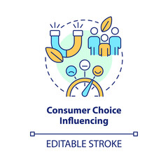 Consumer choice influencing concept icon. Eco-conscious customers. Green business abstract idea thin line illustration. Isolated outline drawing. Editable stroke. Arial, Myriad Pro-Bold fonts used