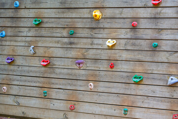 Close-up of a climbing wall in an outdoor park