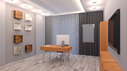 Modern office Cabinet.  3D rendering.   Meeting room. Blank paintings.  Mockup.