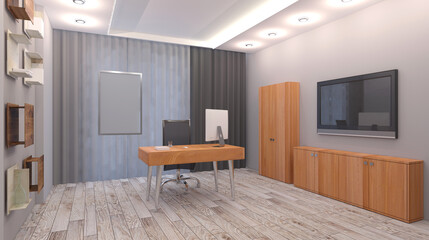 Modern office Cabinet.  3D rendering.   Meeting room. Blank paintings.  Mockup.