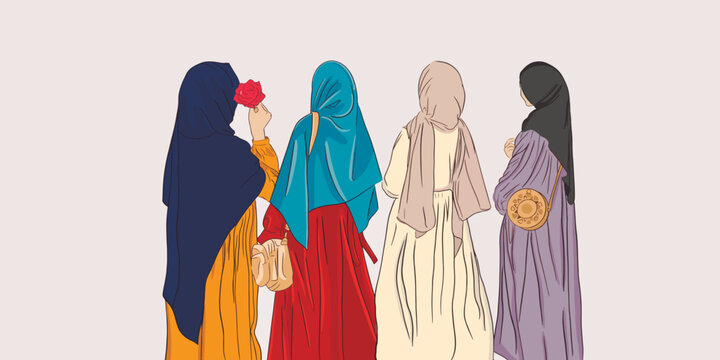 Fashion Muslim Woman Model Sketch Set Vector Download