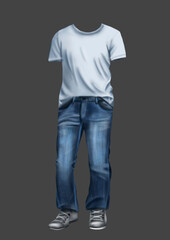 Naklejka premium Men's model of white T-shirt jeans and sneakers