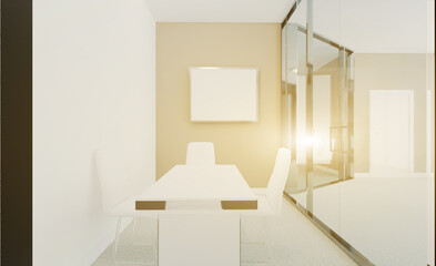 Fototapeta premium Modern office building interior. 3D rendering., Sunset.
