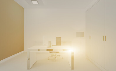 Modern office Cabinet.  3D rendering.   Meeting room, Sunset.