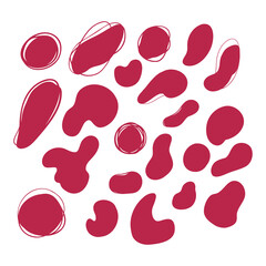 Blob shapes, Organic abstract splodge elements collection in Pantone colour 0f 2023.Viva Magenta Simple Inkblot, minimal forms, elements isolated on white background
