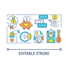 Company shares concept icon. Buyback dividend. Profitable partnership. Startup investing abstract idea thin line illustration. Isolated outline drawing. Editable stroke. Arial font used