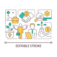 Business analyst concept icon. Investment consulting. Profitable deal. Startup assistance abstract idea thin line illustration. Isolated outline drawing. Editable stroke. Arial font used