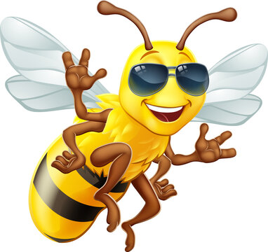 Cool Honey Bumble Bee in Shades Cartoon Character