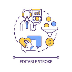 Online startup investing platform concept icon. Support small business. Money to charity. Crowdfunding abstract idea thin line illustration. Isolated outline drawing. Editable stroke. Arial font used