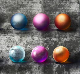 Round multicolored transparent glass balls