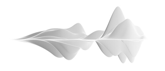 Dark gray abstract floating curvy 3D waveform object or sound waves on white background