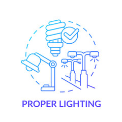 Proper lighting blue gradient concept icon. Appropriate workspace conditions. Avoiding workplace accidents tip abstract idea thin line illustration. Isolated outline drawing. Myriad Pro-Bold font used