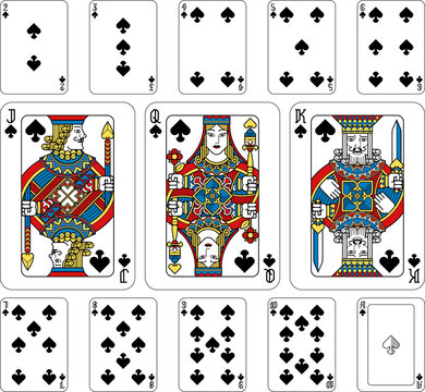 Playing Cards Spades Yellow Red Blue and Black