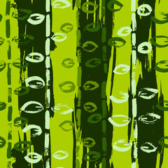 Grunge Dry Brush Green Bamboo Seamless Vector Eco Style Pattern