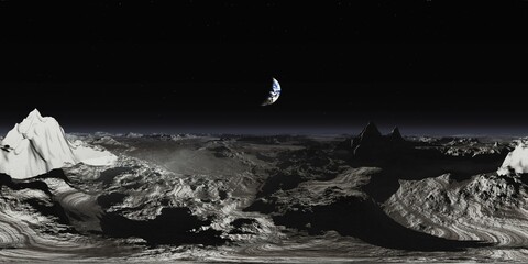 Lunar landscape. HDRI . equidistant projection. Spherical panorama. panorama 360. environment map, 3d rendering © ustas