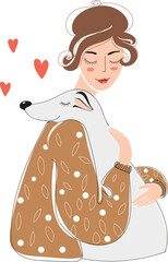 Woman hug her dog. Love your pets. Vector illustration.