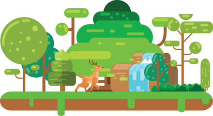 Rain forest with flat design illustration