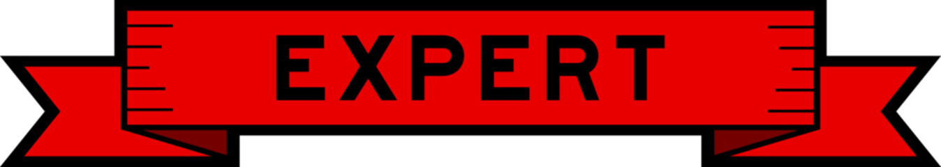 Ribbon label banner with word expert in red color on white background