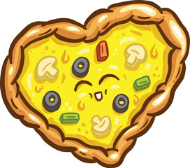 Cute Cartoon Pizza Slice Character With Cheesy Toppings in Vector Illustration