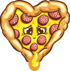 Cute Cartoon Pizza Slice Character With Cheesy Toppings in Vector Illustration