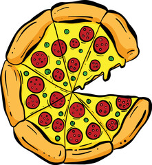 Cute Cartoon Pizza Slice Character With Cheesy Toppings in Vector Illustration