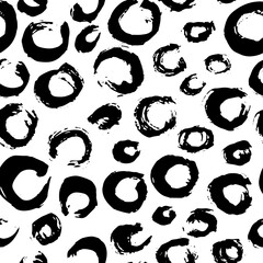 Grunge Sketch Hand Drawn Brush Circles Vector Seamless Pattern