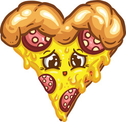Cute Cartoon Pizza Slice Character With Cheesy Toppings in Vector Illustration