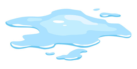 Water spill puddle. Blue liquid various shape in flat cartoon style.  fluid design element isolted on white background