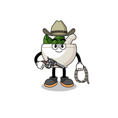 Character mascot of herbal bowl as a cowboy