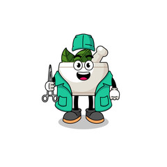 Illustration of herbal bowl mascot as a surgeon