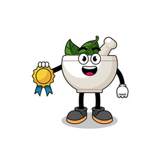 herbal bowl cartoon illustration with satisfaction guaranteed medal