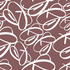 Vector seamless texture with a geometric ornament of white latin letters on a beige isolated background. White letters a, b, c, d, e, e, n, p, p, on a beige background.