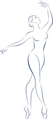 Ballerina doing exersice. Art sketch of female body. Woman dancing classic ballet