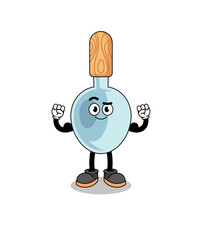 Mascot cartoon of cooking spoon posing with muscle