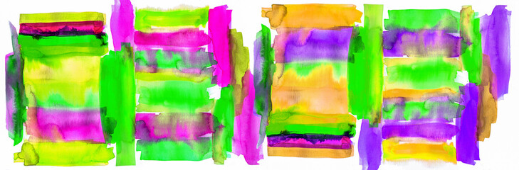 Watercolor colorful vertical and horizontal stripes on a white background. Abstract bright watercolor background.