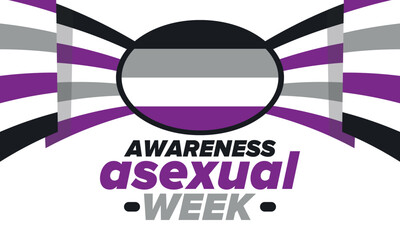Asexual Awareness Week. International campaign to educate individuals about asexual. Celebrated annual in October. Asexual color flag. Poster, card, banner and background. Vector illustration