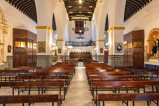 Huelva, Spain-December 4, 2022: Inside of the parish of San Bartolome, the most important building the municipality of Beas. It is consecrated under the invocation of the apostle Saint Bartholomew