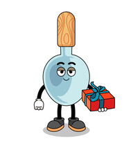 cooking spoon mascot illustration giving a gift