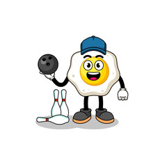Mascot of fried egg as a bowling player
