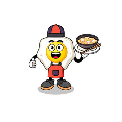 Illustration of fried egg as an asian chef