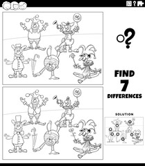 differences task with cartoon clowns coloring page