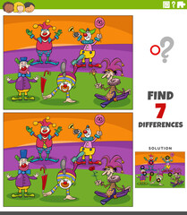 differences task with cartoon clowns characters