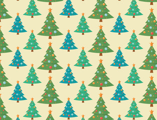 Colorful Christmas seamless vector pattern with Christmas trees. Winter design for gift wrap,  wallpaper, home decor, kids clothing, fabric