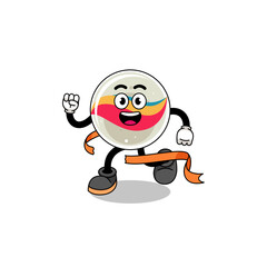 Mascot cartoon of marble toy running on finish line