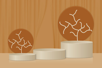podium background in white brown pastel colors