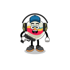 Character mascot of marble toy doing shooting range