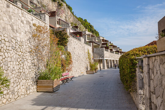 Portopiccolo, Sistiana, Italy - May, 2022: the promenade in Portopiccolo Sistiana, Duino, Italy