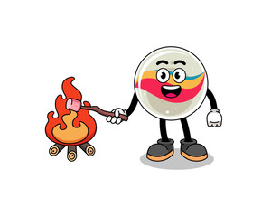 Illustration of marble toy burning a marshmallow